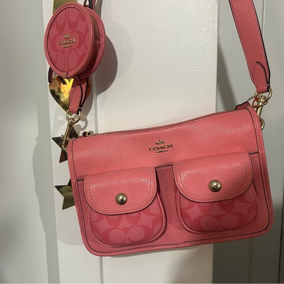 Coach Pink Pennie Crossbody Bag with Coin Purse And Gold Details - Picture 3 of 7